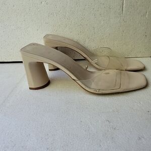 Zara Womens Square Toe Block Heels Size 39/8.5 Cream Wedding Bridesmaid Bridal